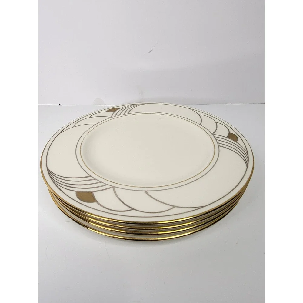 Lenox Golden Sand Dune Salad Plates Set of 4 Ivory Gold Art Deco 8.25 inch USA